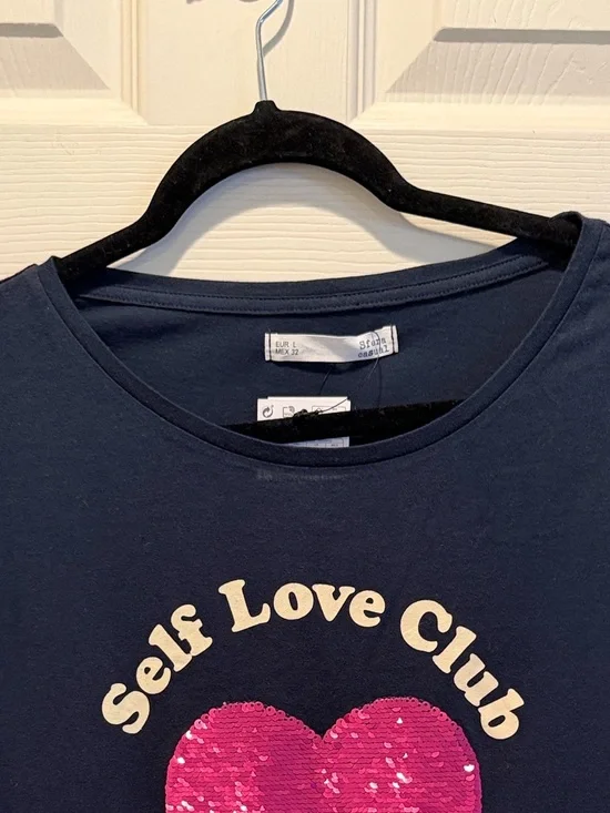 Self Love Club Blue Tee Sequin Graphic enbroided Tee - Picture 12 of 16